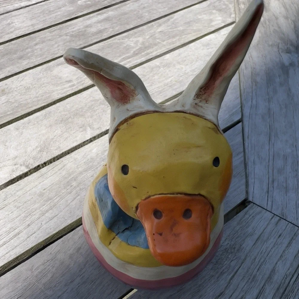Penny McAllister Duck With Bunny Ears folk art Stripe Egg Easter 2003 Bobblehead